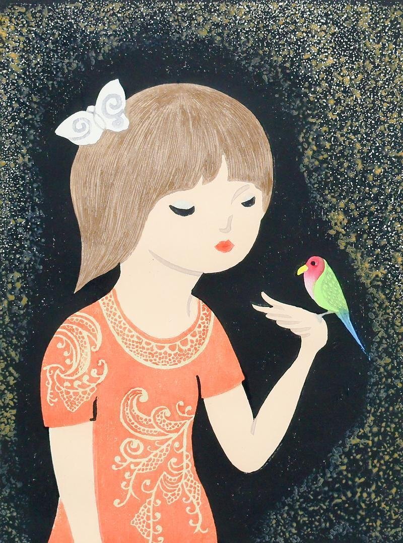 真作】【WISH】中野幸斎「なかよし」木版画 2号 直筆サイン 少女 真作】【WISH】中野幸斎「なかよし」木版画 2号 直筆サイン 少女