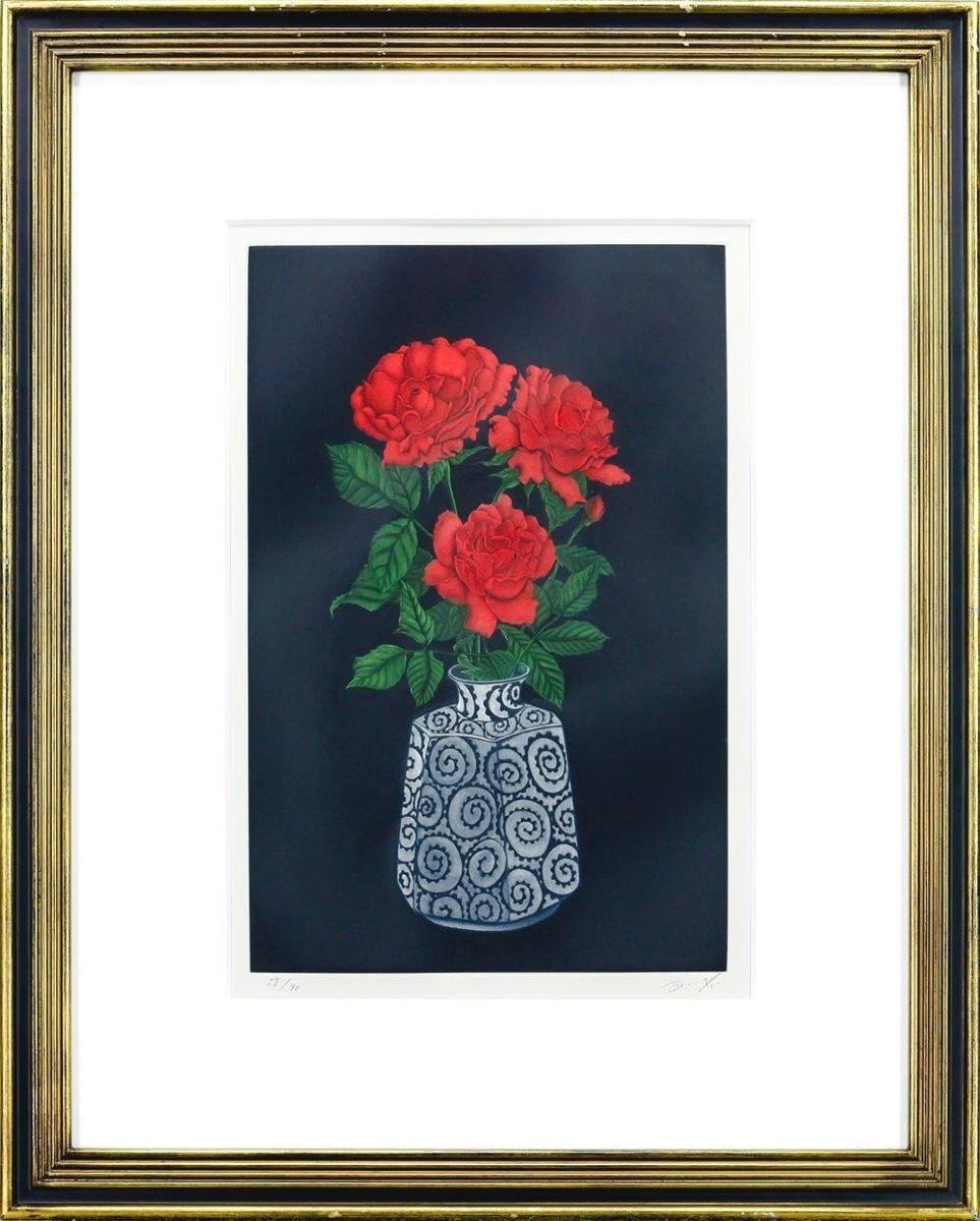 真作】【WISH】吉田勝彦「薔薇・一月」銅版画 1983年作 直筆 真作】【WISH】吉田勝彦「薔薇・一月」銅版画 1983年作 直筆