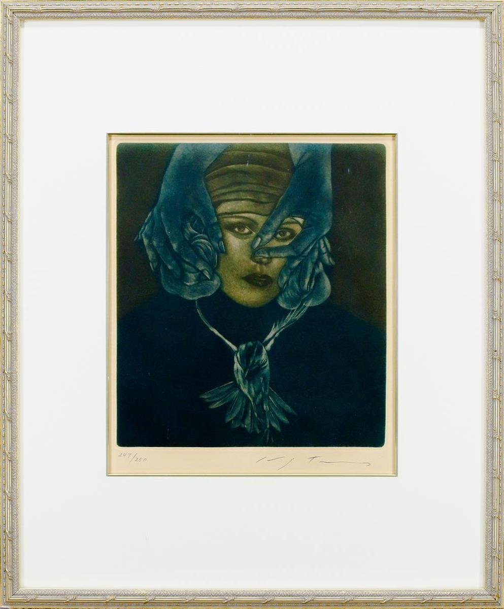 真作】【WISH】池田満寿夫「鳥のネックレス」銅版画 1975年作 真作】【WISH】池田満寿夫「鳥のネックレス」銅版画 1975年作
