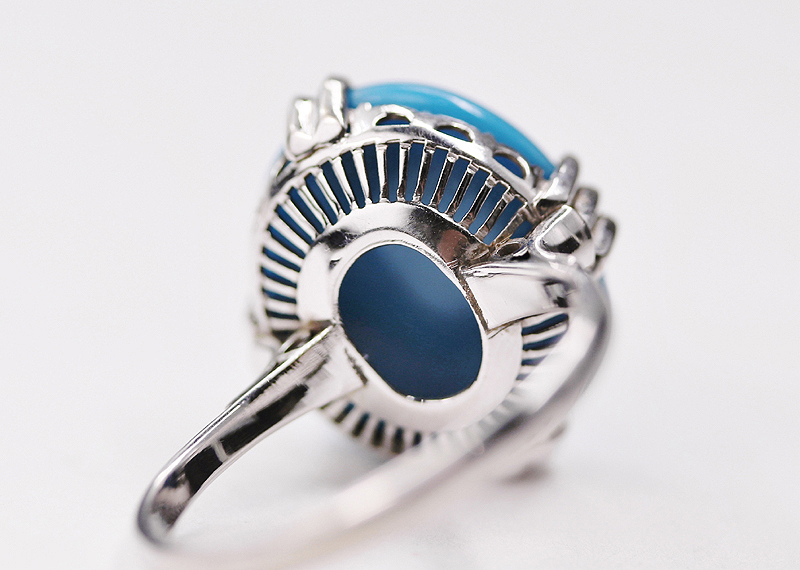 K14WG ホワイトゴールド ターコイズ カボション リング 11號 4.2g AC810