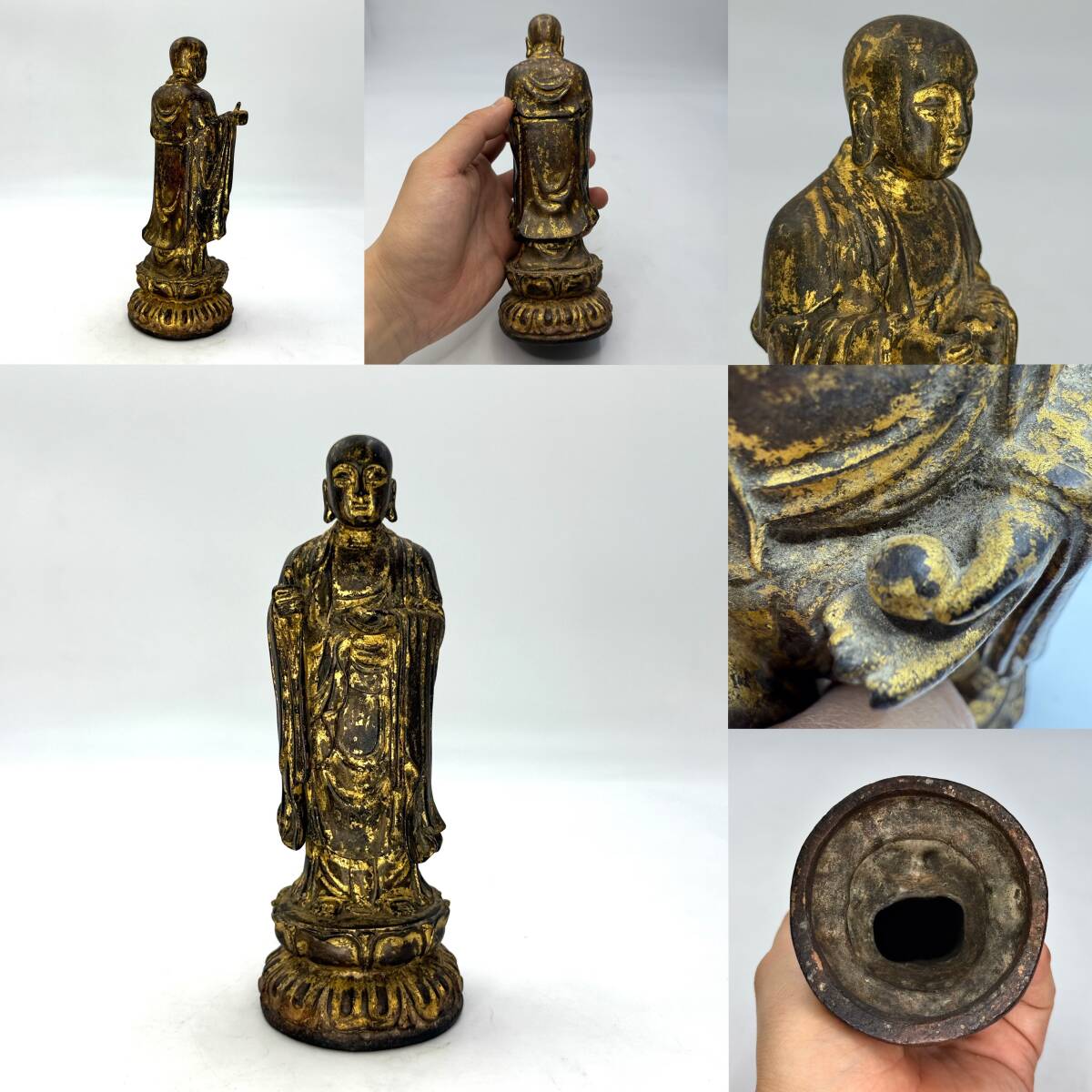 観音立像 仏像 中国 朝鮮 骨董アンティーク 銅製 時代物 時代物 旧家整理品 江戸時代 金銅仏立像 高20cm(朝鮮高麗李