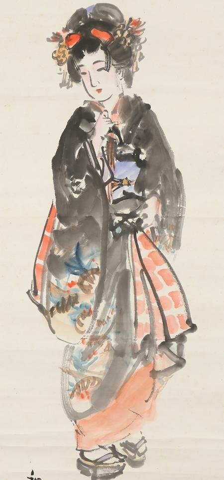 真作】◇奥谷秋石◇舞妓図◇美人画◇肉筆◇紙本◇掛軸◇w281 真作】◇奥谷秋石◇舞妓図◇美人画◇肉筆◇紙本◇掛軸◇w281