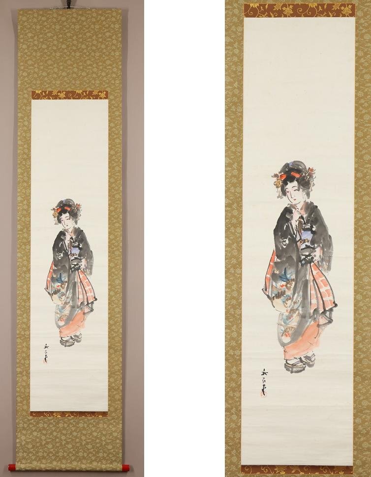 真作】◇奥谷秋石◇舞妓図◇美人画◇肉筆◇紙本◇掛軸◇w281 真作】◇奥谷秋石◇舞妓図◇美人画◇肉筆◇紙本◇掛軸◇w281