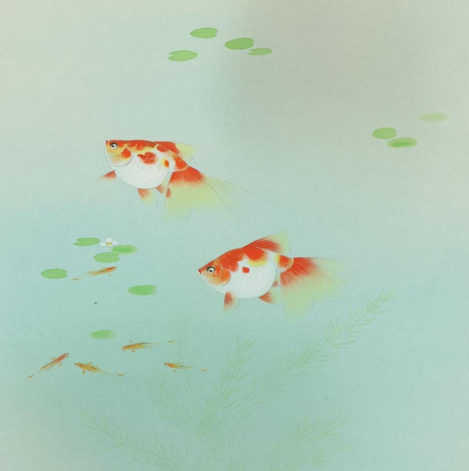 真作】◇中曽根晁子◇金魚◇共箱◇日本画◇高知県◇肉筆◇絹本 真作】◇中曽根晁子◇金魚◇共箱◇日本画◇高知県◇肉筆◇絹本