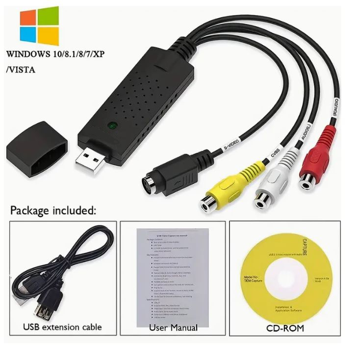 USB оцифровка видеоизображений кабель S терминал Composite подключение VHS 8mm видеолента PS1 PS2 игра машина OBS сбор панель сбор 