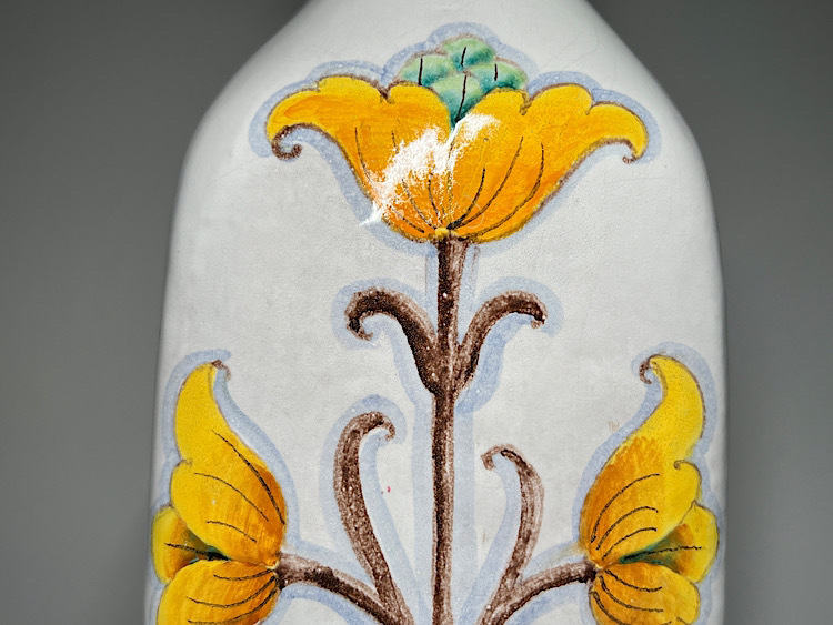 瑞】イタリア製 陶器 花鳥絵 大花瓶 高さ:44.4cm(花瓶 瑞】イタリア製 陶器 花鳥絵 大花瓶 高さ:44.4cm(花瓶
