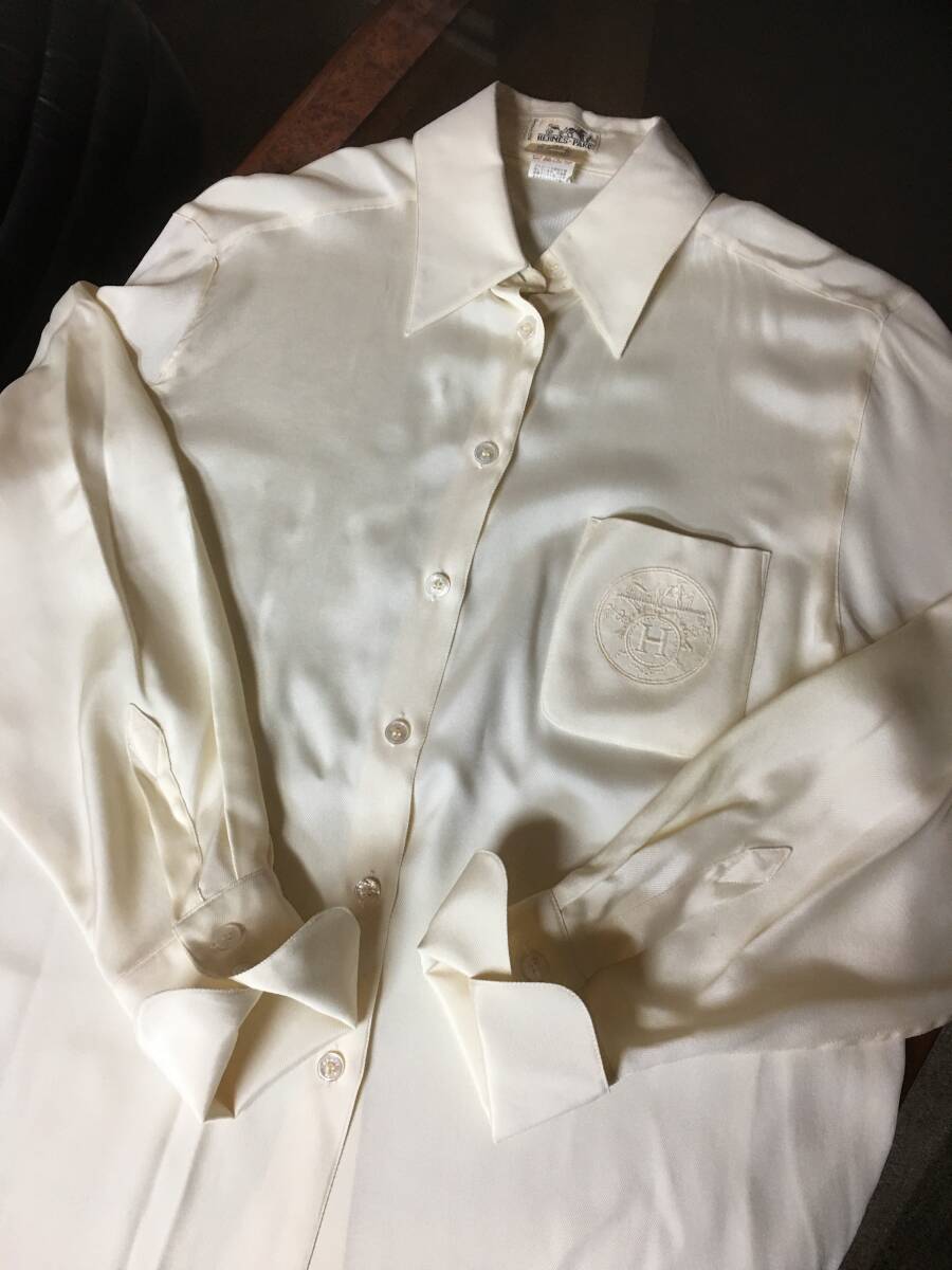 綺麗 HERMES エルメス SILK シルク100% オープンシャツ 綺麗 HERMES エルメス SILK シルク100% オープンシャツ