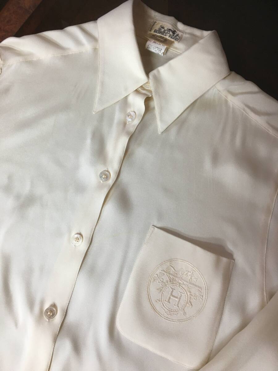 綺麗 HERMES エルメス SILK シルク100% オープンシャツ 綺麗 HERMES エルメス SILK シルク100% オープンシャツ