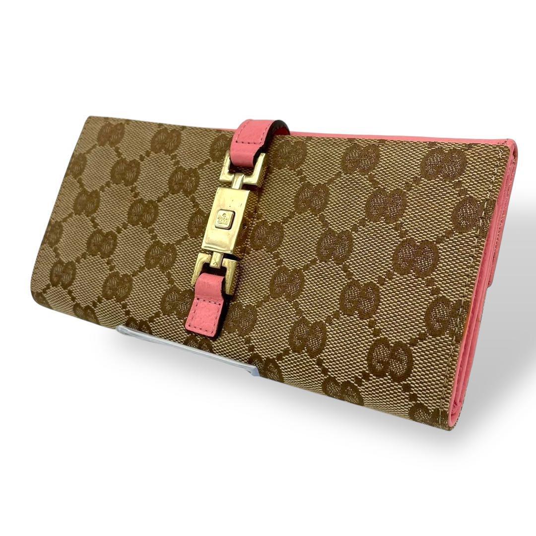 希少 GUCCI グッチ 長財布 ジャッキー GGキャンバス レザー 希少 GUCCI グッチ 長財布 ジャッキー GGキャンバス レザー
