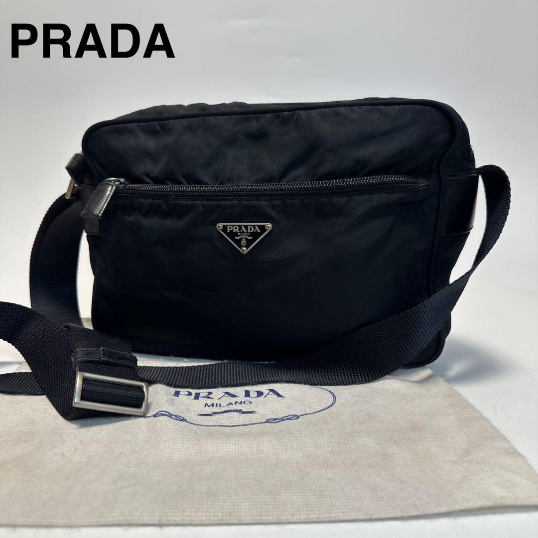 o25【美品】プラダ PRADA 三角ロゴ ナイロン レザー ブラック 黒 o25【美品】プラダ PRADA 三角ロゴ ナイロン レザー ブラック 黒