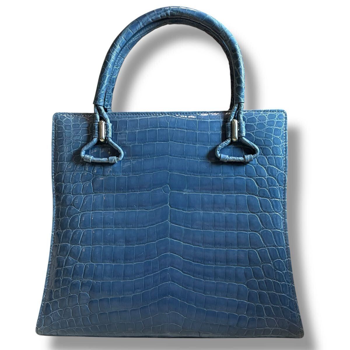 最高峰!!! 極美品!!! クロコダイル ハンドバッグ ブルー 最高峰!!! 極美品!!! クロコダイル ハンドバッグ ブルー