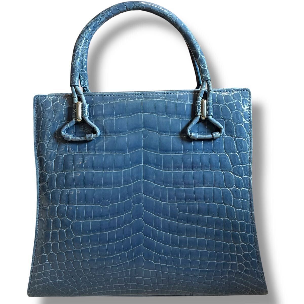 最高峰!!! 極美品!!! クロコダイル ハンドバッグ ブルー 最高峰!!! 極美品!!! クロコダイル ハンドバッグ ブルー