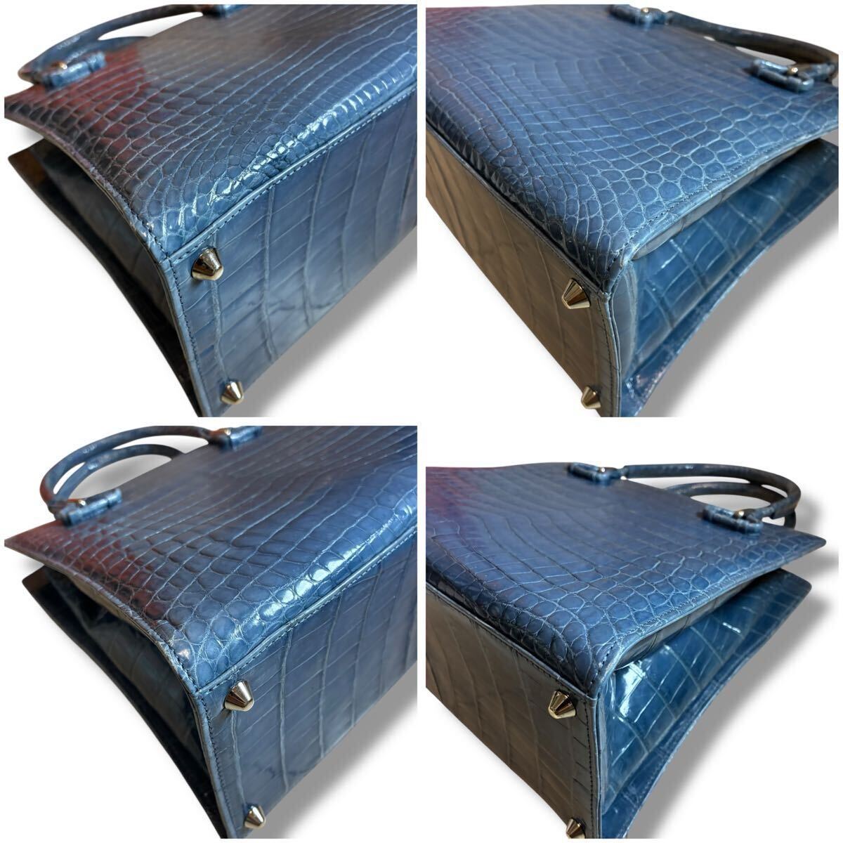 最高峰!!! 極美品!!! クロコダイル ハンドバッグ ブルー 最高峰!!! 極美品!!! クロコダイル ハンドバッグ ブルー