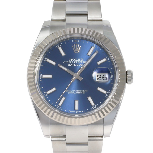 ロレックス ROLEX デイトジャスト 41 126334 ブライトブルー/バー文字盤 中古 腕時計 メンズ