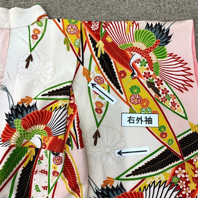 □きものマーチ□七五三 セミアンティーク 七歳 女児 著物&袋帯 淡いピンク白□狀態(tài)良好 504ag87