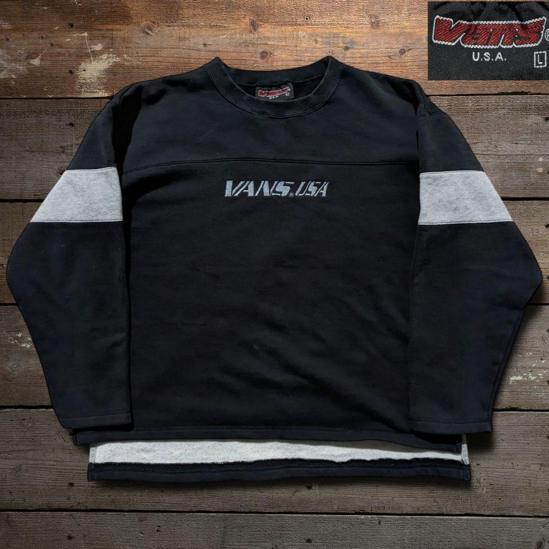 90s USA製 VANS オールドスケート 肉厚 スウェット 刺繍ロゴ 黒 90s USA製 VANS オールドスケート 肉厚 スウェット 刺繍ロゴ 黒