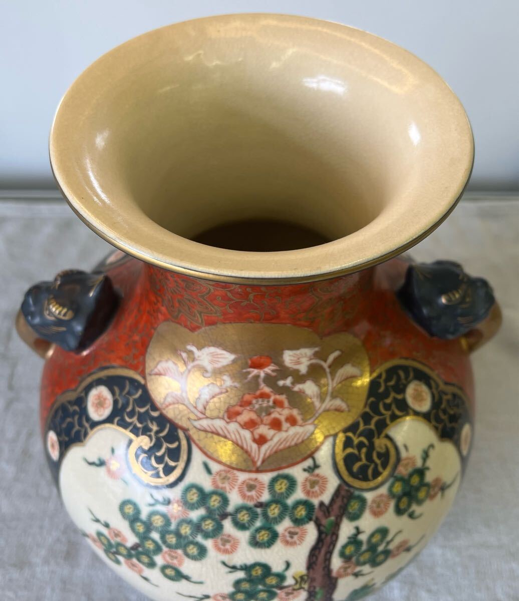 ☆ 九谷焼 ☆ 九谷 伝統工芸品 色絵 金彩 耳付大花瓶 飾壺 花器 ☆ 九谷焼 ☆ 九谷 伝統工芸品 色絵 金彩 耳付大花瓶 飾壺 花器