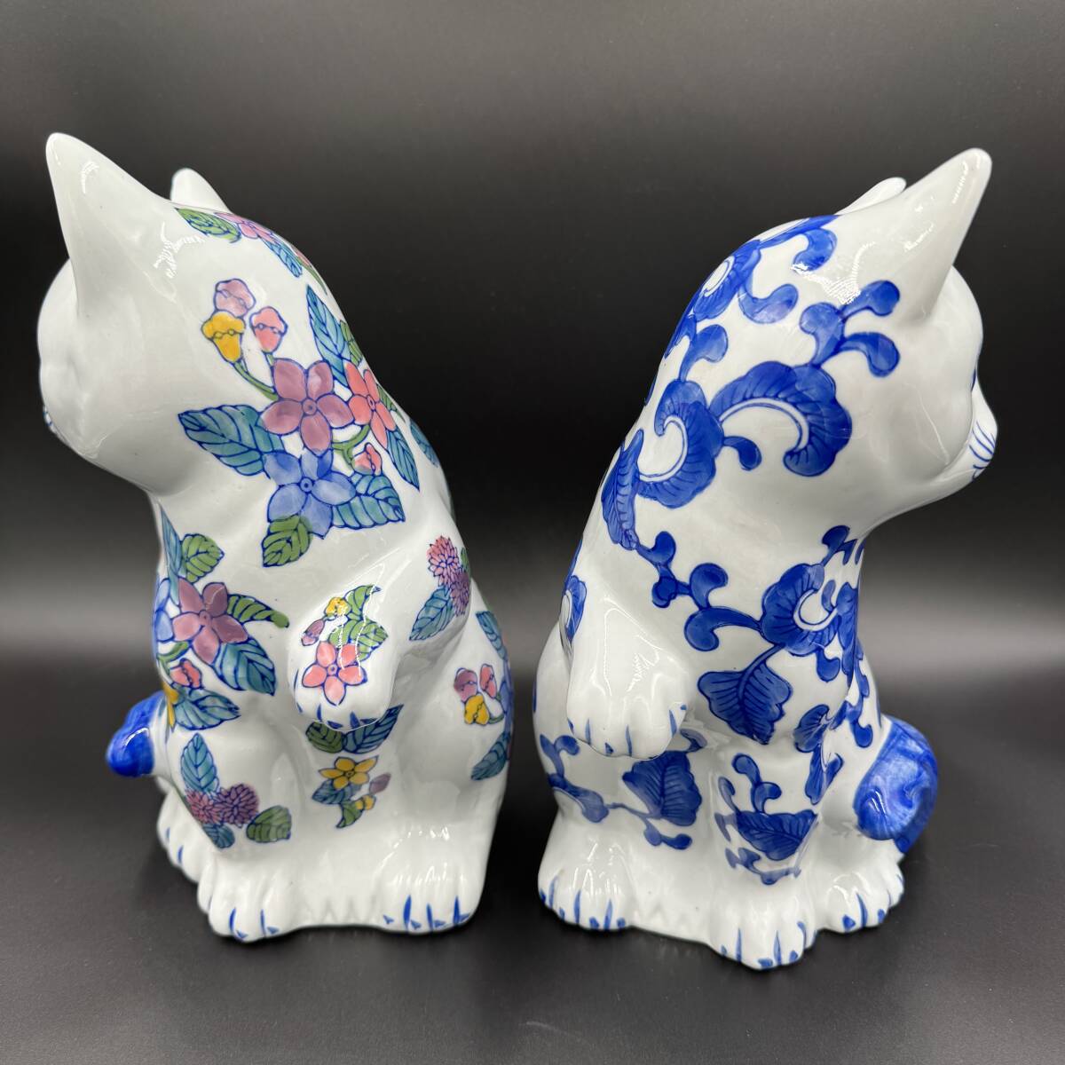 5785 猫の置物 2個セット 招き猫 開運招福 千客萬来 陶器 ねこ 5785 猫の置物 2個セット 招き猫 開運招福 千客萬来 陶器 ねこ
