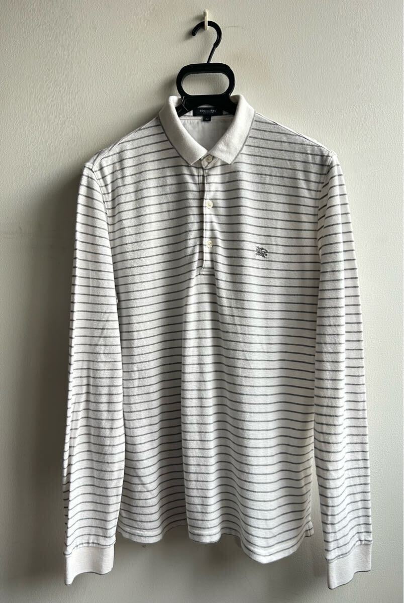 美品】BURBERRY LONDON ポロシャツ 長袖 メンズ M ボーダー 白 美品】BURBERRY LONDON ポロシャツ 長袖 メンズ M ボーダー 白