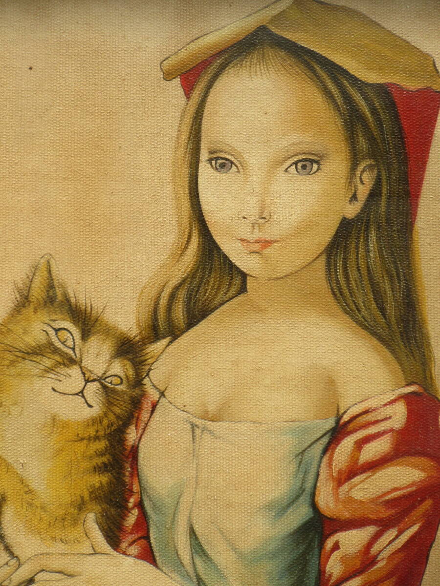 藤田嗣治 手描き油彩「猫を抱く少女」/ 模写 / 表サイン 裏面 藤田嗣治 手描き油彩「猫を抱く少女」/ 模写 / 表サイン 裏面