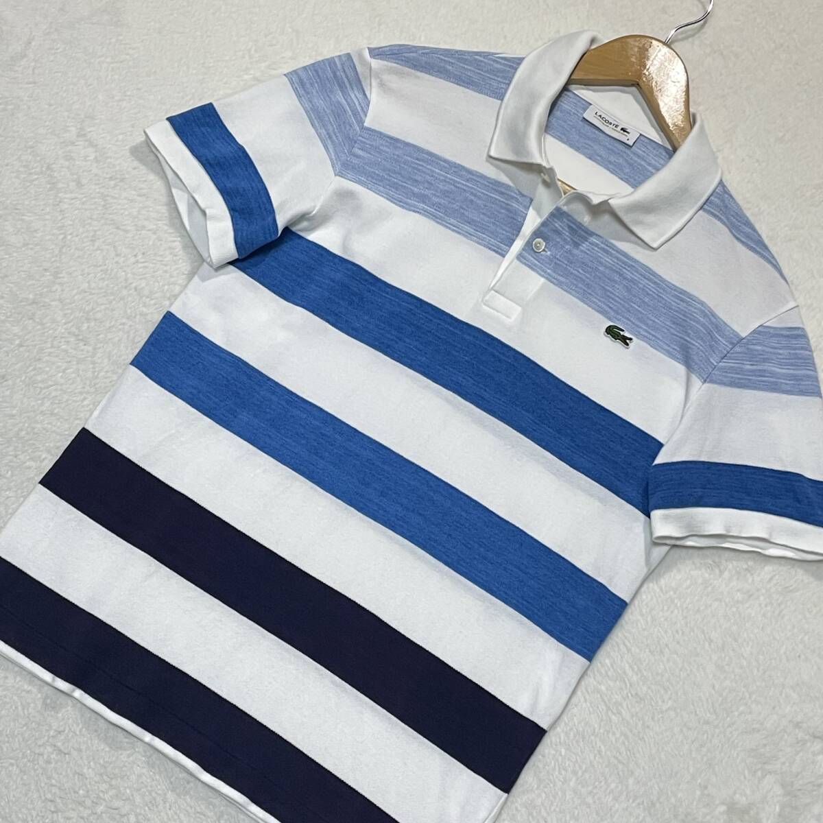 1円〜 美品 LACOSTE ラコステ 日本製 ボーダー柄 半袖ポロシャツ 1円〜 美品 LACOSTE ラコステ 日本製 ボーダー柄 半袖ポロシャツ