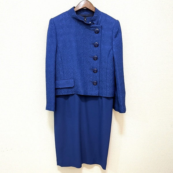 #anc タケオ ニシダ TAKEO NISHIDA ワンピーススーツ 9 青系 セットアップ ツーピース バラ柄 スタンドカラー レディース [938971]