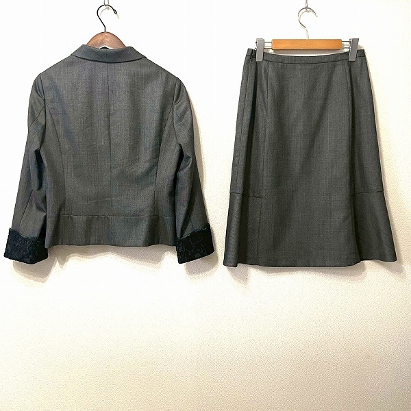 #anc レリアン Leilian スカートスーツ 9 黒系 白 シルク混 レース レディース [937761]_画像2