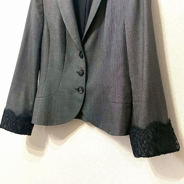 #anc レリアン Leilian スカートスーツ 9 黒系 白 シルク混 レース レディース [937761]_画像4