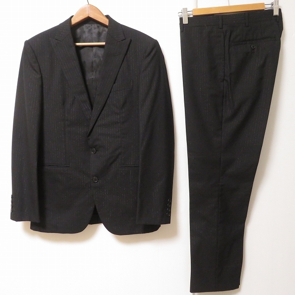 #anc タケオキクチ TAKEOKIKUCHI シングルスーツ 2 黒 S2B 背抜き サイドベンツ ウール ストライプ メンズ [938290]