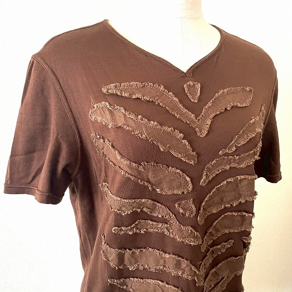 #snc GKITALIYA 伊太利屋 カットソー Tシャツ 11 こげ茶 半袖 パッチワーク 麻使い レディース [938982]