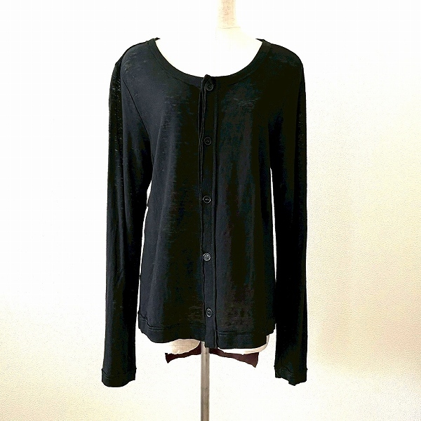 #spc ワイズ Y's ヨウジヤマモト YohjiYamamoto カーディガン 2 黒 茶 ニット 異素材 麻 カシミヤ混 変形 レディース [840873]