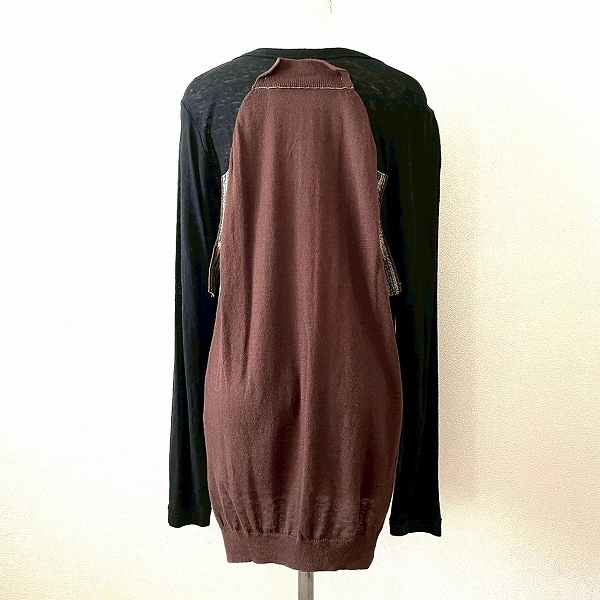 #spc ワイズ Y's ヨウジヤマモト YohjiYamamoto カーディガン 2 黒 茶 ニット 異素材 麻 カシミヤ混 変形 レディース [840873]