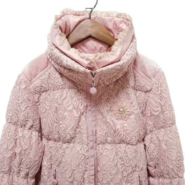 #wnc スーパービューティー Super Beauty コート 42 ピンク レース ビーズ 異素材使い ジップアップ ダウン フェザー レディース [931983]_画像3