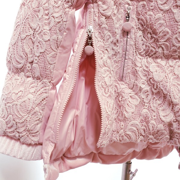 #wnc スーパービューティー Super Beauty コート 42 ピンク レース ビーズ 異素材使い ジップアップ ダウン フェザー レディース [931983]_画像5