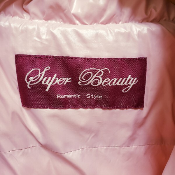 #wnc スーパービューティー Super Beauty コート 42 ピンク レース ビーズ 異素材使い ジップアップ ダウン フェザー レディース [931983]_画像7