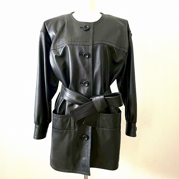 #wncji van si.GIVENCHY пальто 10 чёрный кожа no color ремень имеется сделано в Японии женский [943846]
