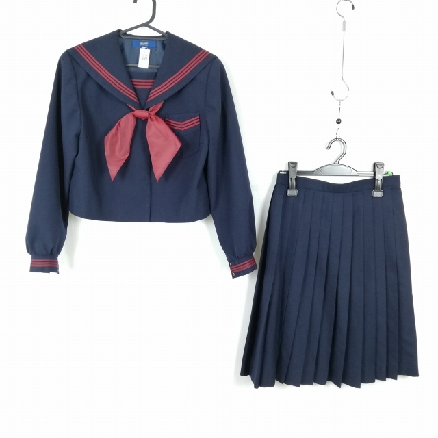 1円 セーラー服 スカート スカーフ 上下3点セット 冬物 赤3本線 1円 セーラー服 スカート スカーフ 上下3点セット 冬物 赤3本線