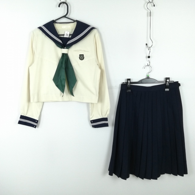 1円 セーラー服 スカート 上下3点セット L 中間服 白3本線 女子 1円 セーラー服 スカート 上下3点セット L 中間服 白3本線 女子