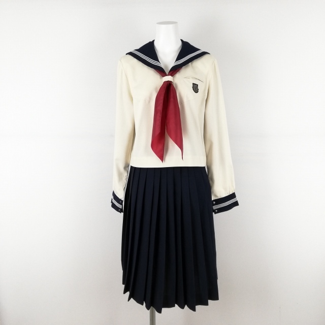 1円 セーラー服 スカート 上下3点セット L 中間服 白3本線 女子 1円 セーラー服 スカート 上下3点セット L 中間服 白3本線 女子
