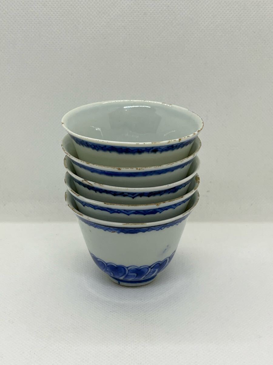 煎茶道具 大明成化年製 染付 茶碗 5客 仕服付 木箱 茶器(明 煎茶道具 大明成化年製 染付 茶碗 5客 仕服付 木箱 茶器(明