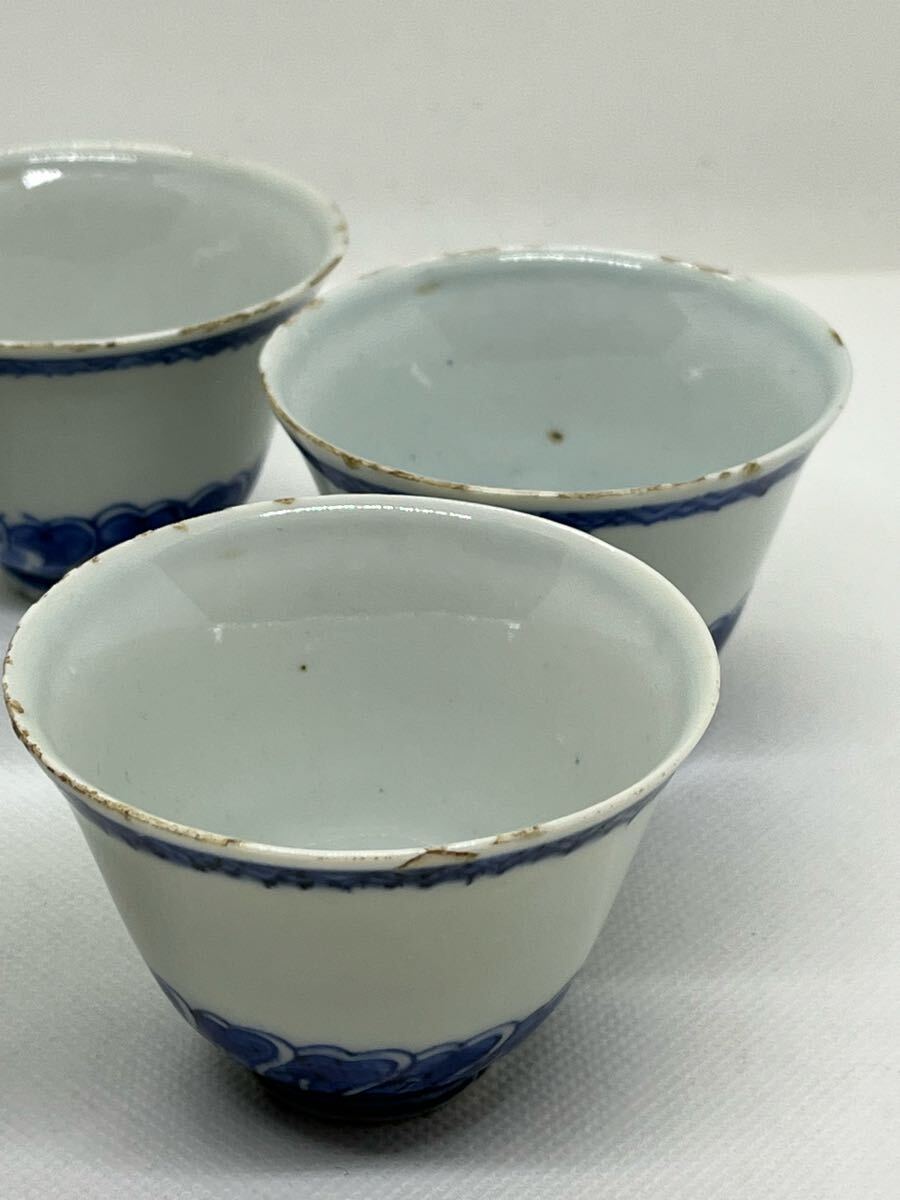 煎茶道具 大明成化年製 染付 茶碗 5客 仕服付 木箱 茶器(明 煎茶道具 大明成化年製 染付 茶碗 5客 仕服付 木箱 茶器(明
