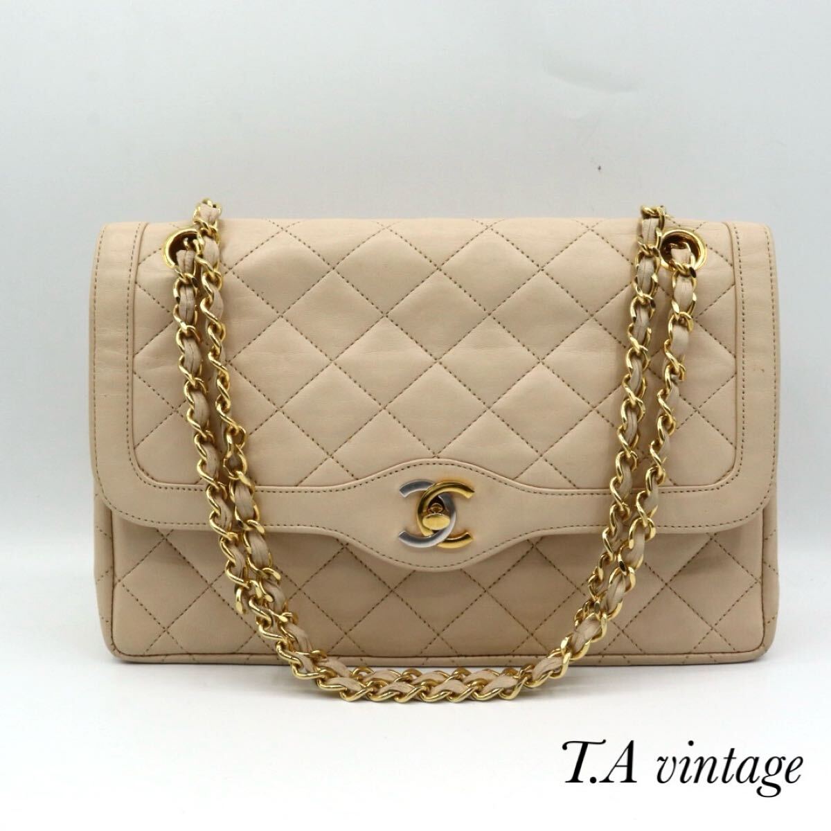 CHANEL 美品 シャネル ラムスキン パリ限定 Wフラップ CHANEL 美品 シャネル ラムスキン パリ限定 Wフラップ