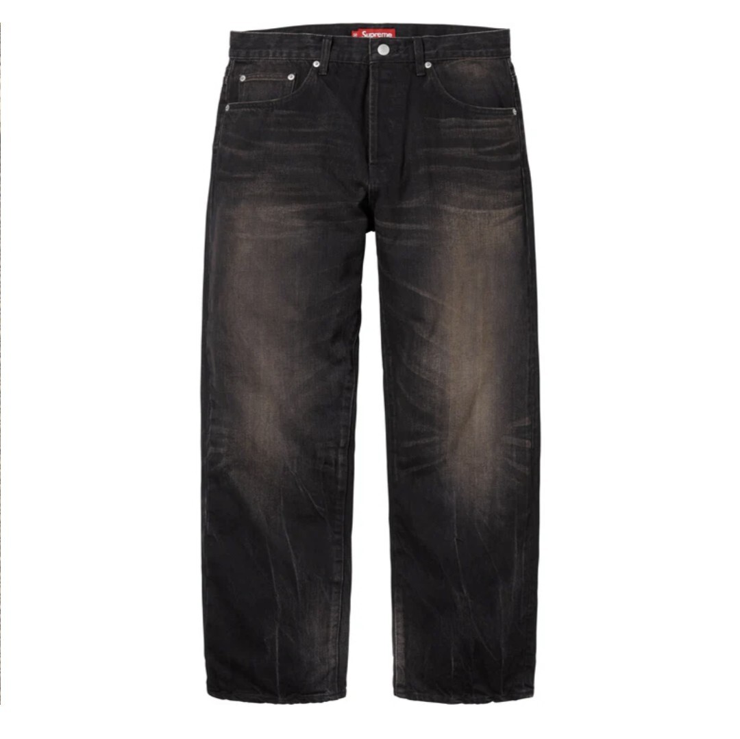 Supreme Distressed Loose Fit Selvedge Jean Washed Black Supreme Distressed Loose Fit Selvedge Jean Washed Black