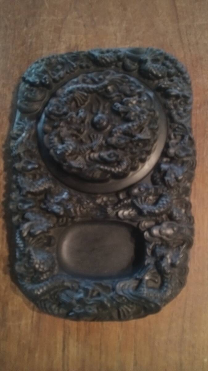 龍彫刻　硯 中国 硯 龍彫刻