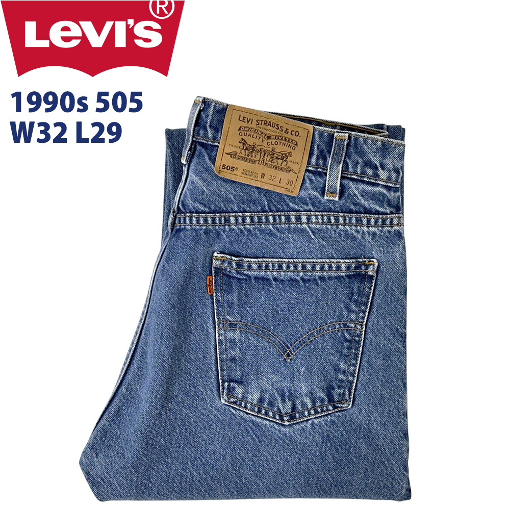 美品◎ 90s ビンテージ Levi's 505 W32 L30 L29 オレンジタブ 美色 ブルー 霜降 デニム パンツ MEXICO製 メキシコ製 USA 古着 // USA製 ZIP_画像1