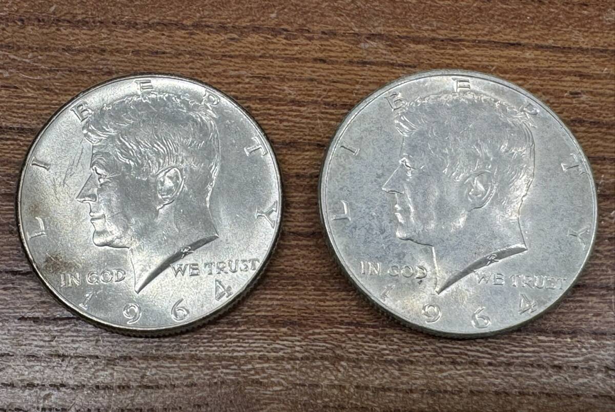 2枚セット 希少 1964年 ケネディ 50セント銀貨 1/2ドル銀貨 2枚セット 希少 1964年 ケネディ 50セント銀貨 1/2ドル銀貨