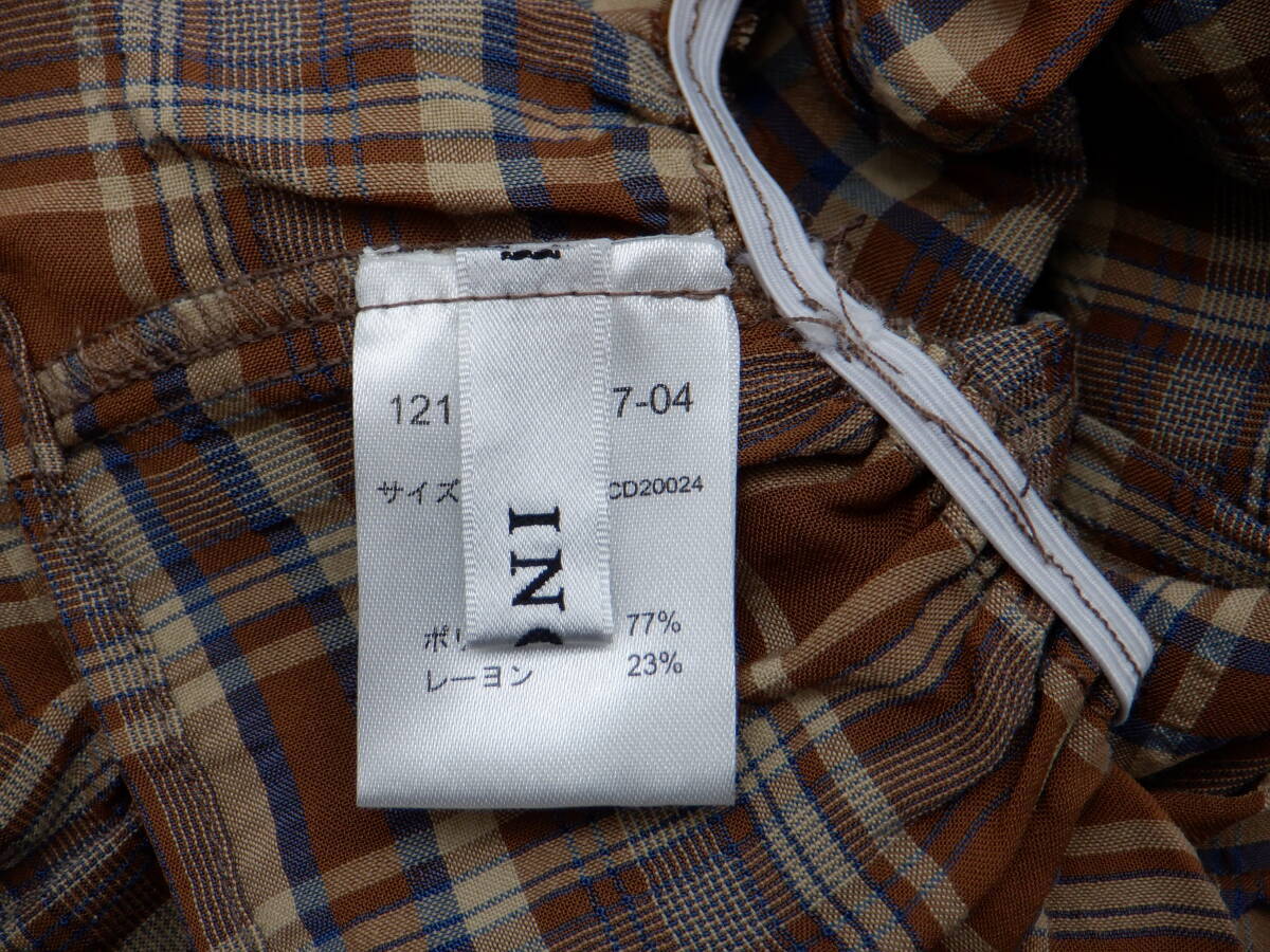 【新品】【INGNI イング】フリル袖シャーリングブラウス/ブラウン チェック【同梱可能】【トップス】【ブラウス】