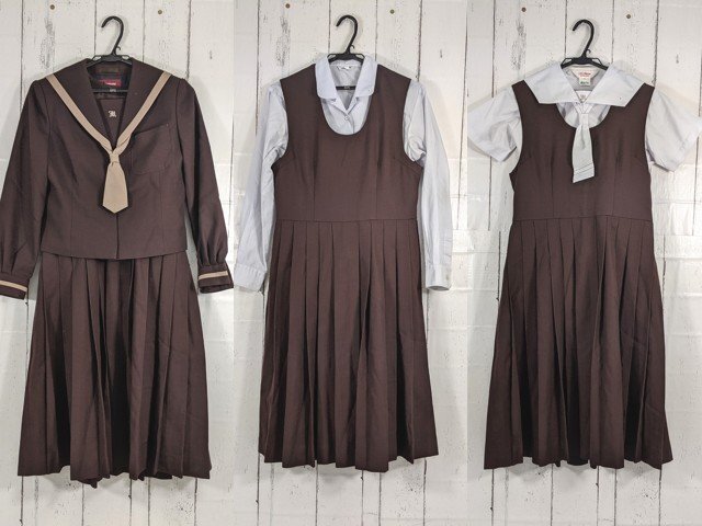 【as443】鹿児島県 紫原中学校 女子用学生服 制服 ネクタイ付き冬服・夏服セーラー服+長袖カッターシャツ+ジャンパースカート◆g01