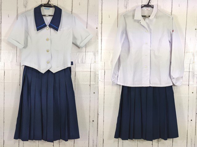 【as1586】大分県立中津南高校 女子用学生服 制服 夏服ブラウス+カッターシャツ+ベスト+夏服スカート◆j95