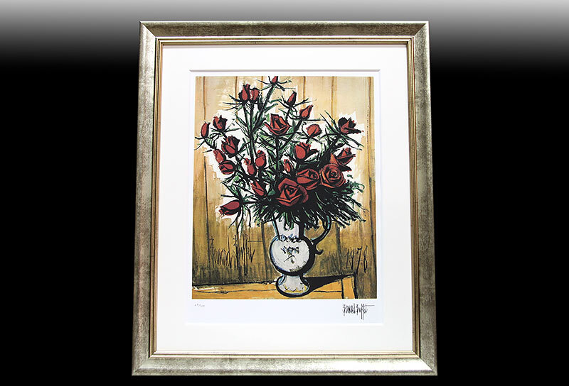 ベルナール・ビュッフェ「Red Roses, Blue and White Vase 28 ベルナール・ビュッフェ「Red Roses, Blue and White Vase 28